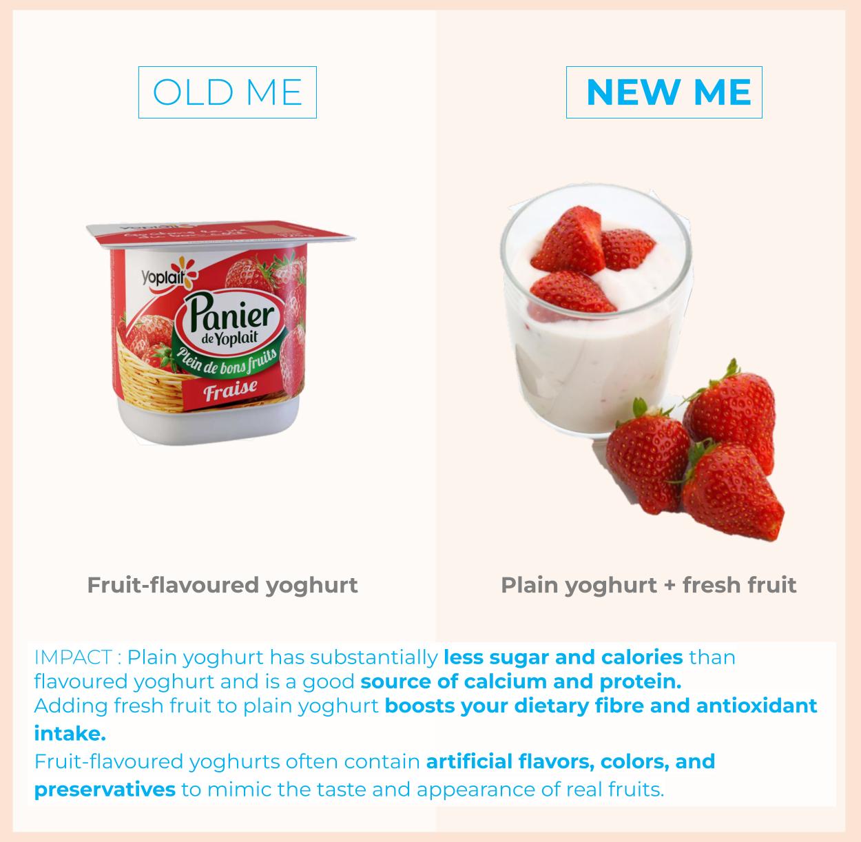 Healthy eating tip : swap from flavoured yoghurt to plain yoghurt with fresh fruits! 