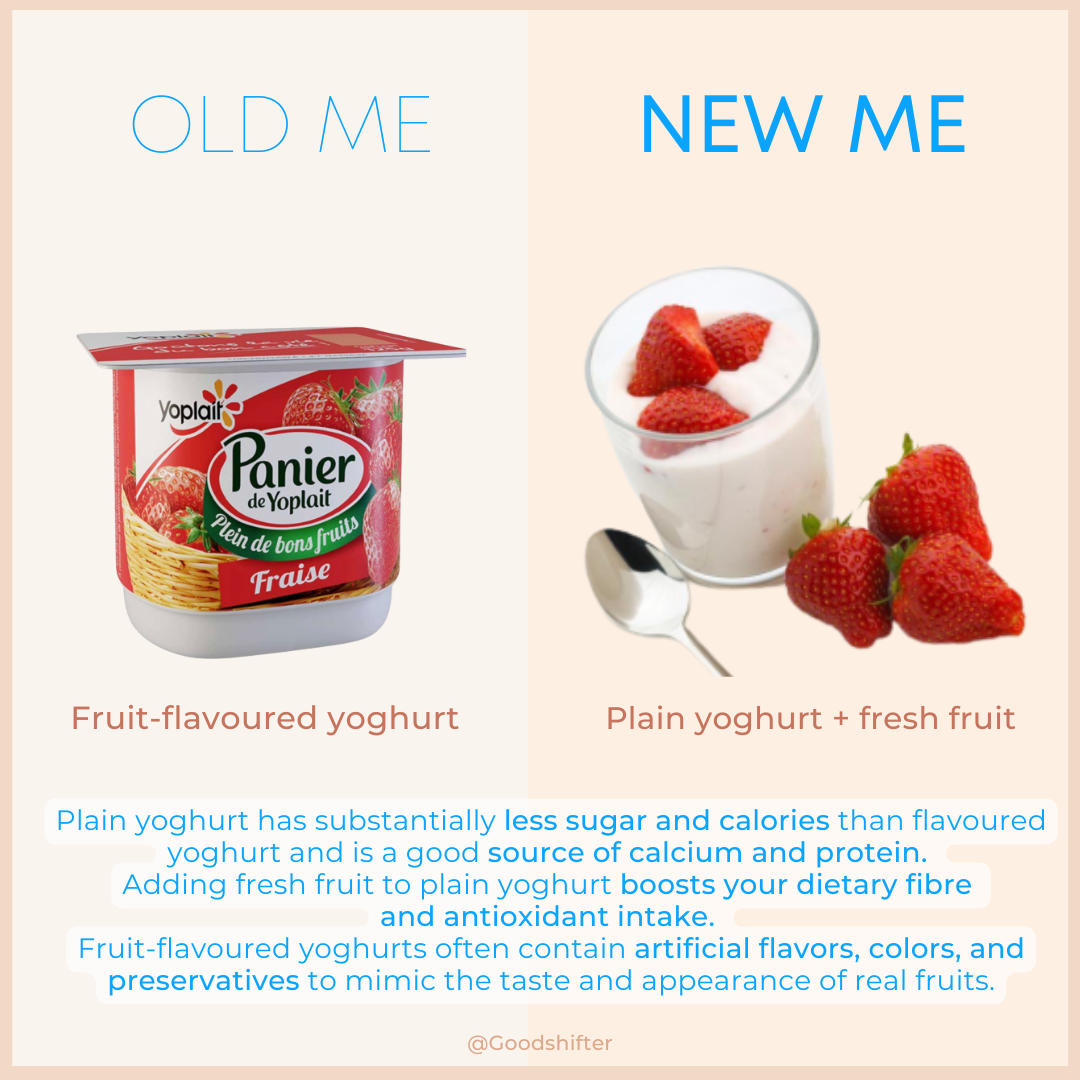 Healthy eating tip : swap from flavoured yoghurt to plain yoghurt with fresh fruits! 